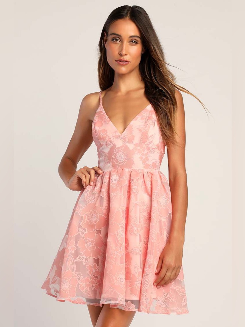 Lulus Floral Feelings Pink Floral Jacquard Babydoll Mini Dress women’s Medium - Picture 15 of 16